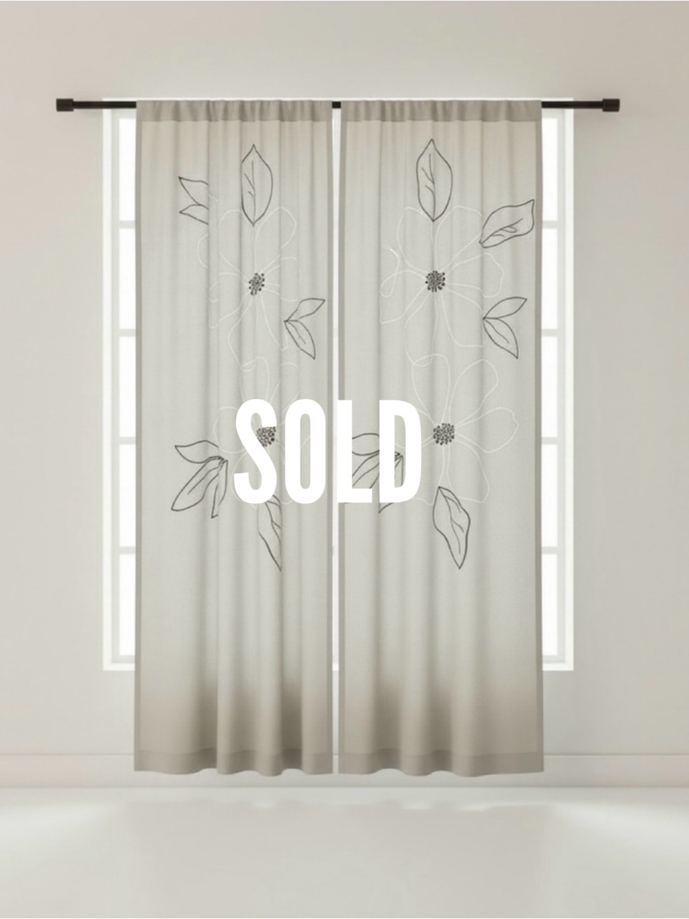 Sage green embroidered Floral Curtain Panel - Home Accents